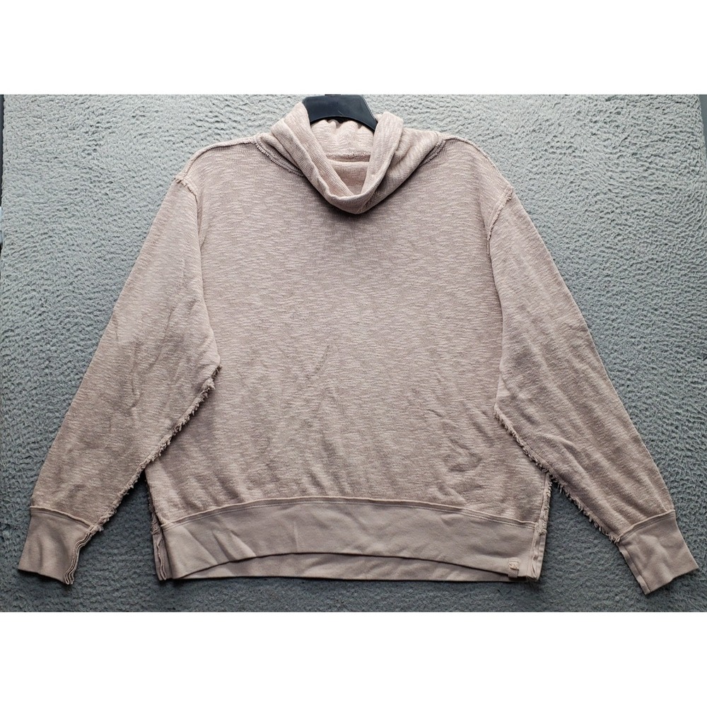 Free People Sweatshirt Womens M Pink Distressed Cowl Neck Raw Edge Oversized
